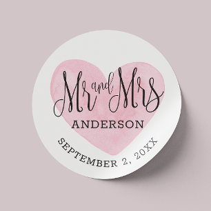 Sticker Rond M. et Mme cœur rose mariage ou Saint-Valentin