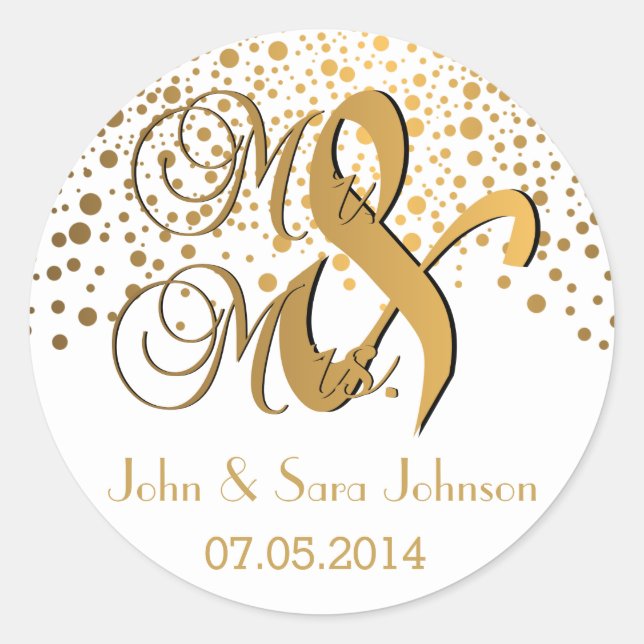 Sticker Rond M. et Mme. | Points d'or | Mariage| Personnaliser (Devant)