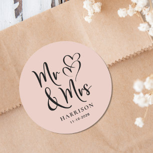 Sticker Rond M. Mme Blush Pink Mariage