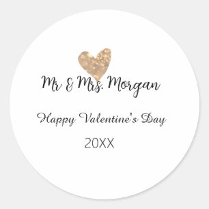 Sticker Rond M & Mme nom joyeuse Saint-Valentin cœur doré