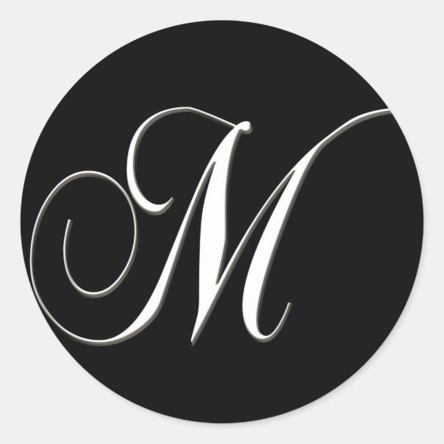 Sticker Rond M monogramme - élégant noir et blanc (Devant)