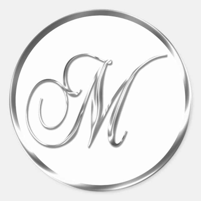 Sticker Rond M Monogramme Faux Enveloppe Argent Ou Favoriser Le (Devant)