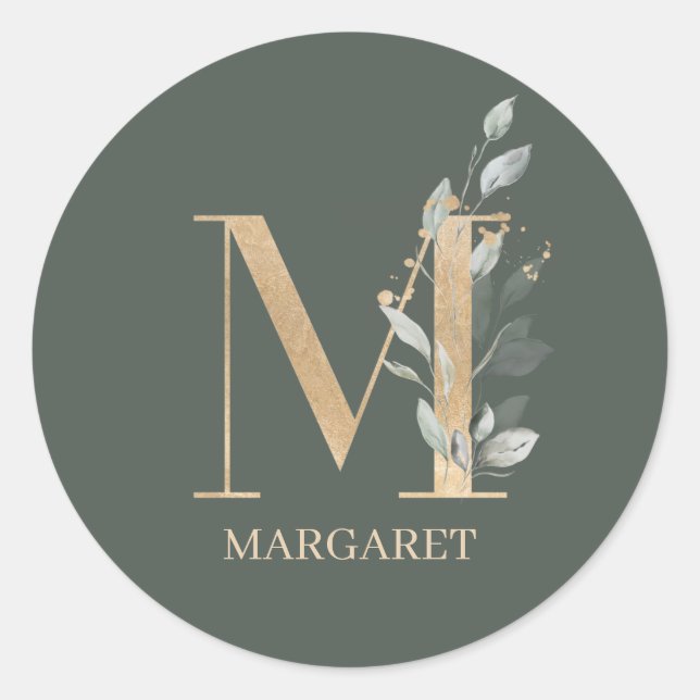 Sticker Rond M Monogramme Floral Personnalisé (Devant)