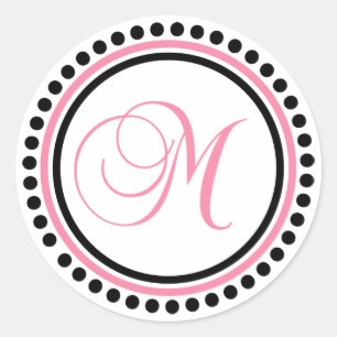 Sticker Rond M Monogramme (rose clair/cercle noir)