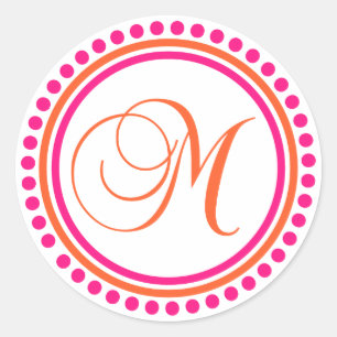 Sticker Rond M Monogramme (rose/orange cercle de points)
