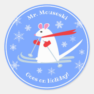 Sticker Rond M. Mouski se met en souris blanche de vacances sur