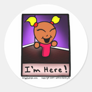 Sticker Rond M. Wigglypops Soppa Mop "je suis ici "