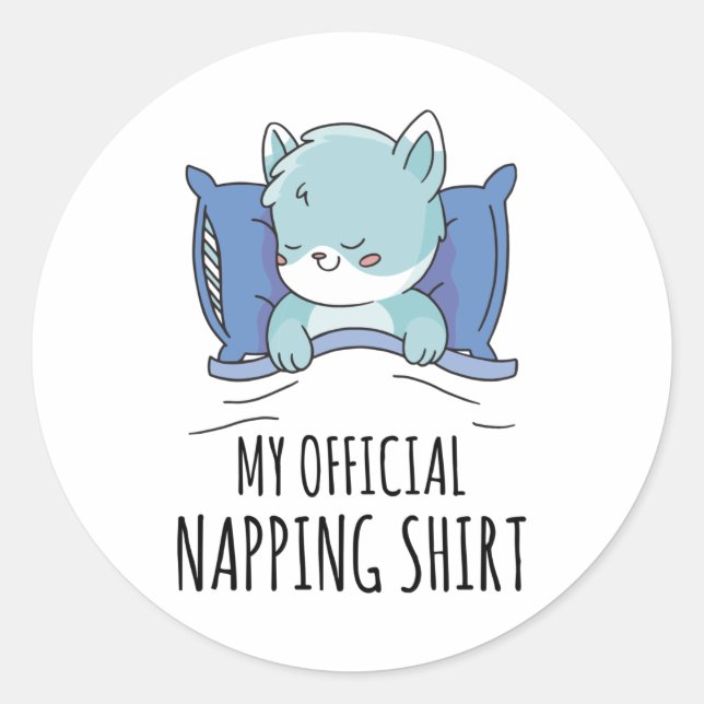 Sticker Rond Ma chemise de sieste officielle avec Cat couché (Devant)