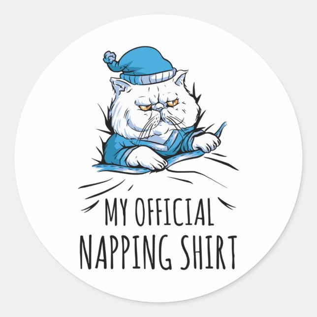 Sticker Rond Ma chemise de sieste officielle avec chien couchan (Devant)