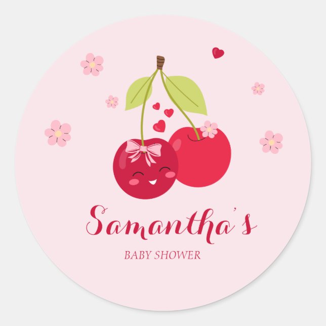 Sticker Rond Ma Cherie Cherry Pink Coquette Baby shower fille (Devant)