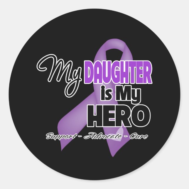 Sticker Rond Ma fille est mon héros - Ruban violet (Devant)