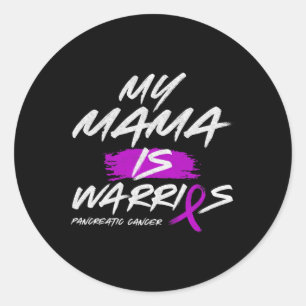 Sticker Rond Ma mère est guerrière Pancreatic Purple Ribbon Sup
