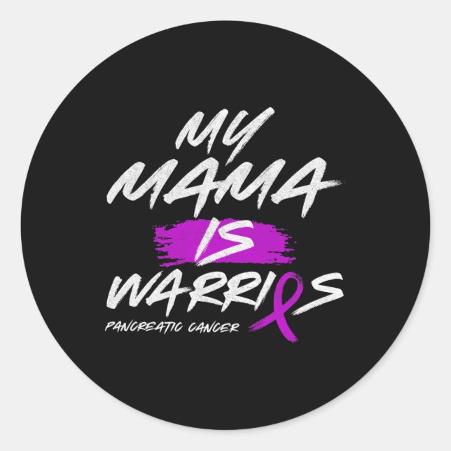 Sticker Rond Ma mère est guerrière Pancreatic Purple Ribbon Sup (Devant)