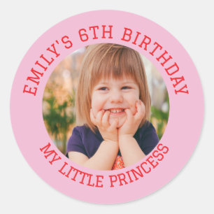 Sticker Rond Ma petite princesse Joyeuse Anniversaire Nom photo