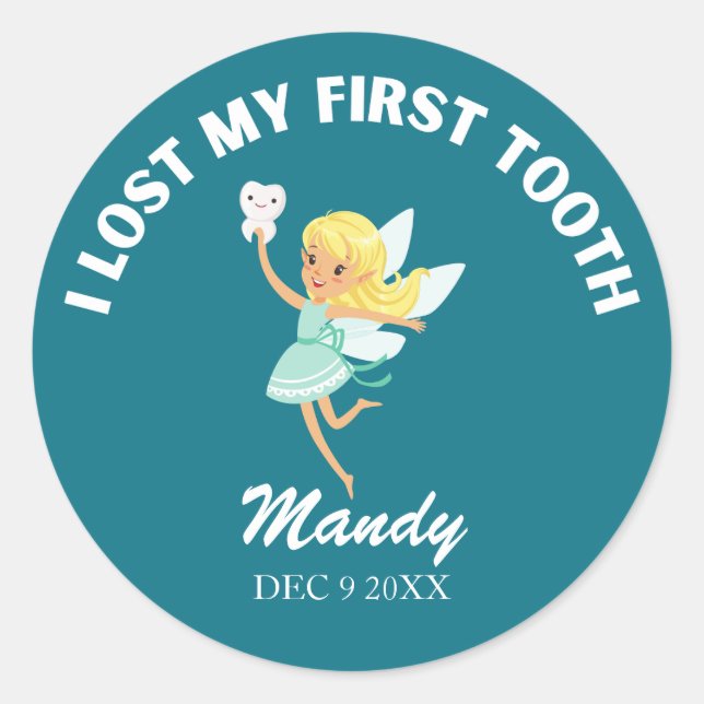 Sticker Rond Ma première dent Nom de la fée Date (Devant)