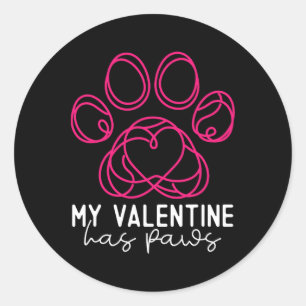 Sticker Rond Ma Saint-Valentin a des pattes - Drôle d'amoureux 