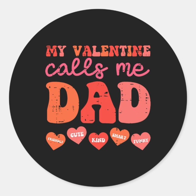 Sticker Rond Ma Saint-Valentin m'appelle Papa Rétro Groovy Fami (Devant)