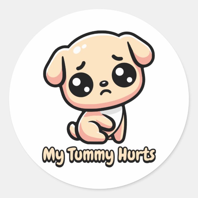 Sticker Rond Ma Tummy Hurle ! Jeu de chien mignon (Devant)