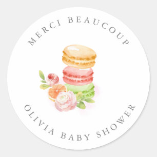Sticker Rond Macarons Aquarelles Avec Cerise Merci Beaucoup