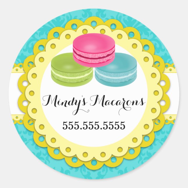 Sticker Rond Macarons Boulangerie Damask Sceau de Saint-Jacques (Devant)