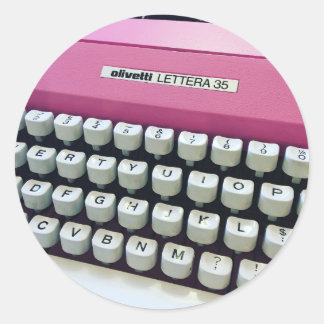 Sticker Rond Machine à écrire rose