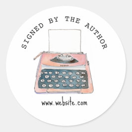 Sticker Rond Machine à écrire rose mignonne signée par l'auteur