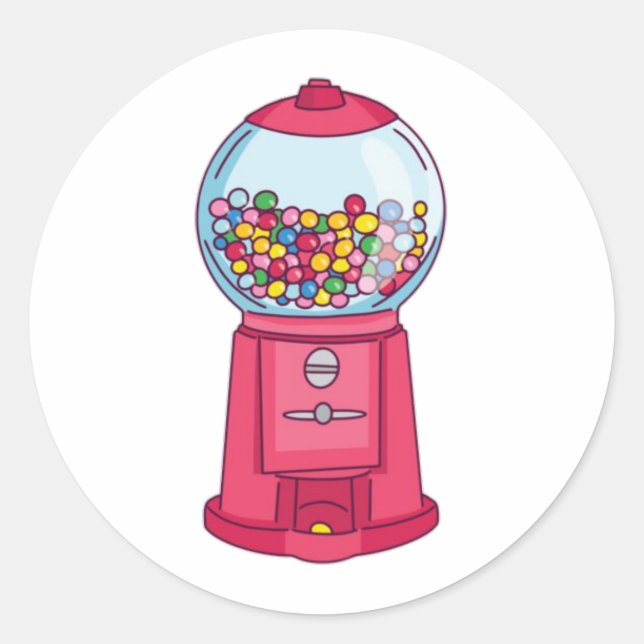 Sticker Rond Machine à gumball rose bonbon gomme à bulles (Devant)