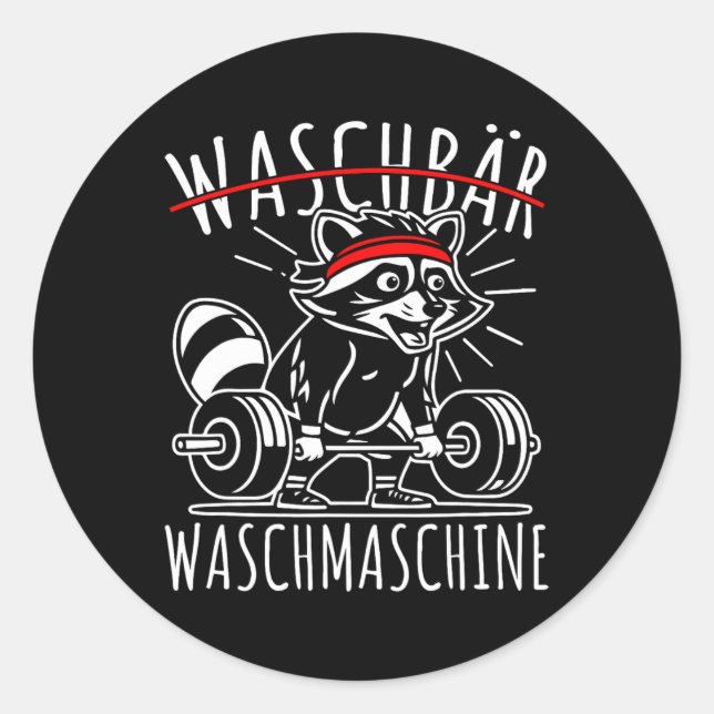 Sticker Rond Machine à laver Raccoon Raccoon Fitness Bodybuildi (Devant)