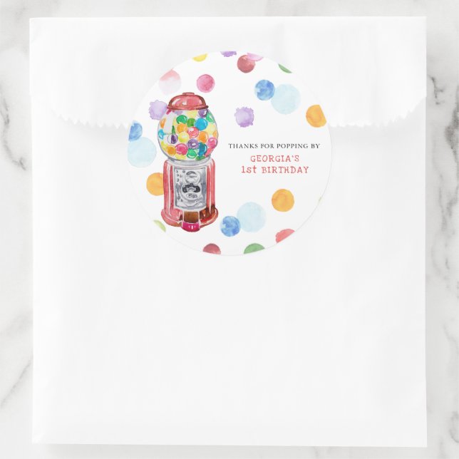 Sticker Rond Machine de gumball rétro | Parti Anniversaire de e (Sac)