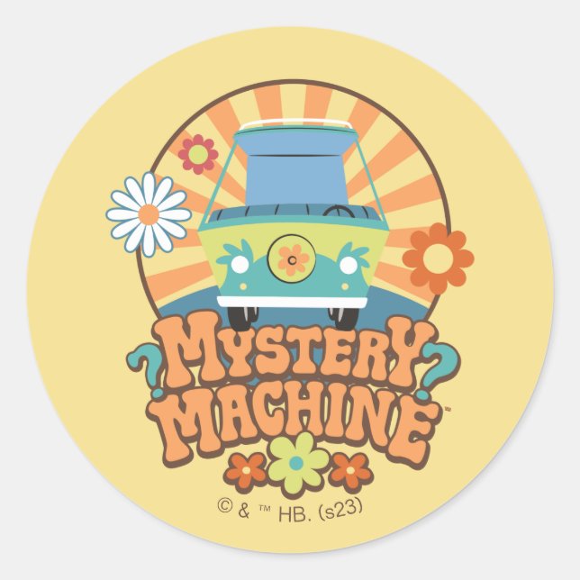 Sticker Rond Machine de mystère Van Floral Graphisme (Devant)