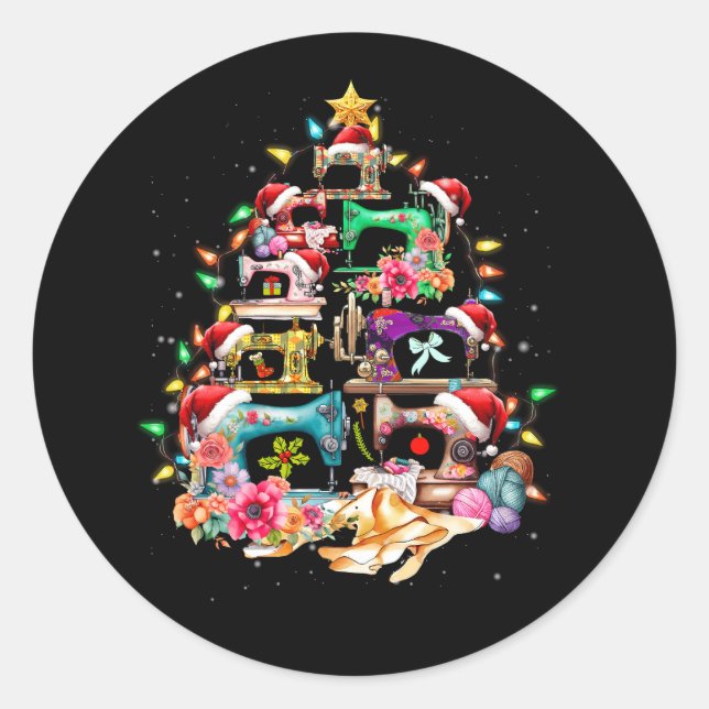 Sticker Rond Machines à coudre Cailleté Arbre de Noël Amateurs  (Devant)