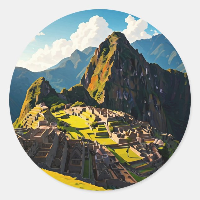 Sticker Rond Machu Picchu Pérou Souvenir de voyage (Devant)
