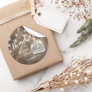 Sticker Rond Maçon Rustique En Bois Mason Jar Lampe Mariage Fav