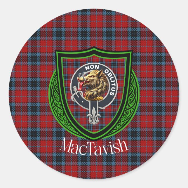 Sticker Rond MacTavish Scottish Clan Tartan & Crest (Devant)