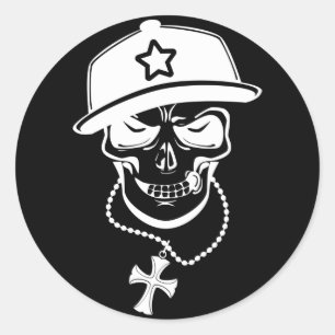 STICKER ROND MAD SKULL-W