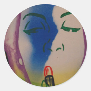Sticker Rond Madame d'art de bruit avec le rouge à lèvres