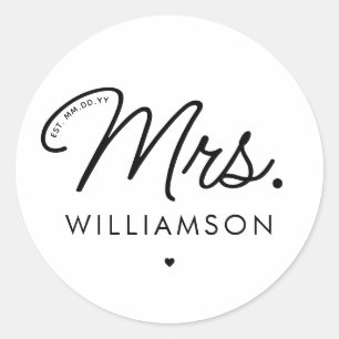Sticker Rond Madame personnalisée. Moderne Élégant Script Nouve