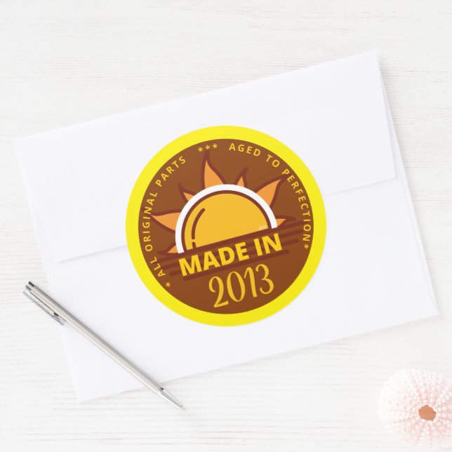 Sticker Rond MADE IN 2013 drôle cadeau d'anniversaire (Enveloppe)
