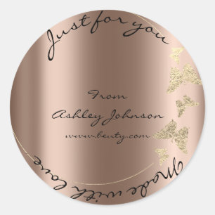 Sticker Rond Made Love For You Nom Papillon Bronze Rose Or