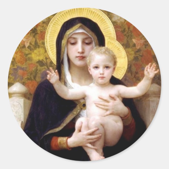 Sticker Rond Madona avec la peinture antique de Bouguereau de (Devant)