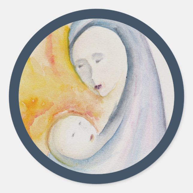 Sticker Rond Madone et Enfant de la Nativité de Noël (Devant)