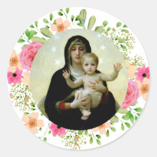 Sticker Rond Madone et Enfant Notre-Dame Vierge Marie
