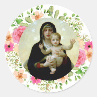 Sticker Rond Madone et Enfant Notre-Dame Vierge Marie