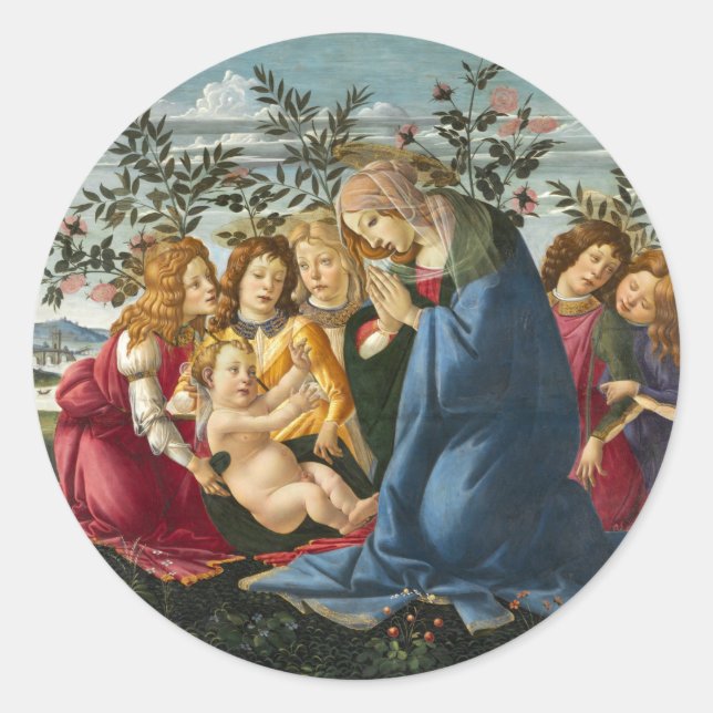 Sticker Rond Madonna Adoring Child with 5 Angels Botticelli (Devant)