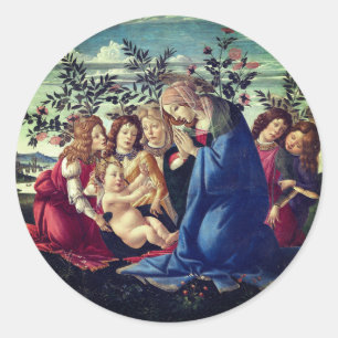 Sticker Rond Madonna Adoring the Child with Five Angels
