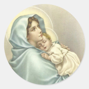 Sticker Rond Madonna bénit Marie avec Bébé Jésus
