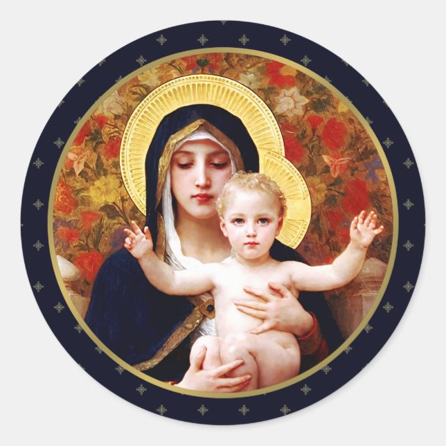 Sticker Rond Madonna de W. Bouguereau. Noël des beaux-arts (Devant)