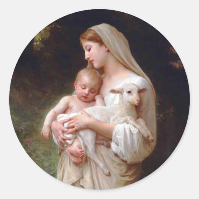 Sticker Rond Madonna et Enfant avec agneau (Devant)