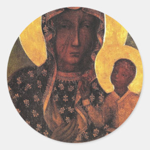 Sticker Rond Madonna Noire Pologne Notre Dame De Czestochowa