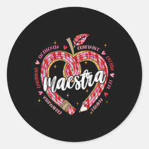 Sticker Rond Maestra crayon enseignante d'espagnol bilingue Sai